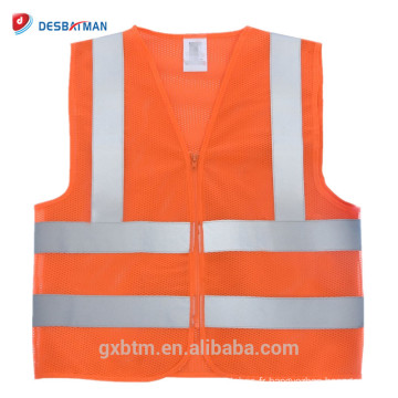 100% Polyester Mesh High Visibility Reflective Safety Vest With Zipper ANSI/ISEA Standard Hi Vis Orange Work Jacket